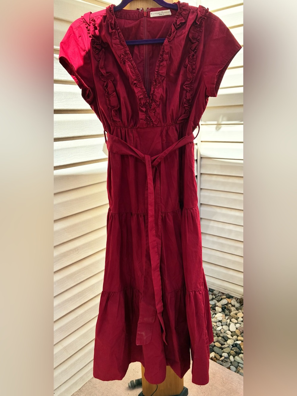 Wayward Fancies-eshakti Vintage-Inspired Ruffle V-Neck Red Maxi Dress